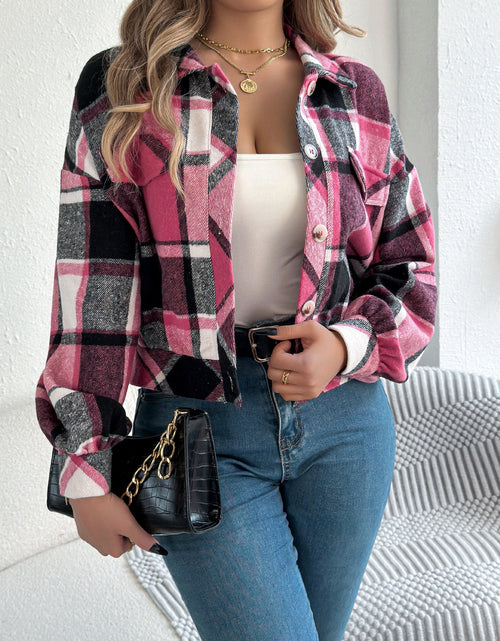 Load image into Gallery viewer, Plaid Button Up Long Sleeve Jacket
