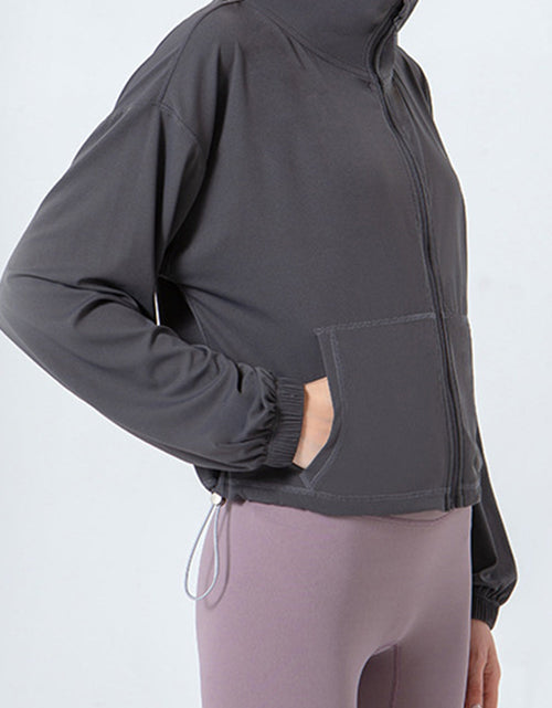 Load image into Gallery viewer, Drawstring Zip Up Dropped Shoulder Active Outerwear
