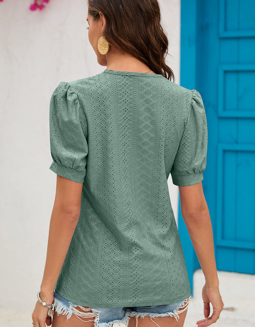 Load image into Gallery viewer, Eyelet V-Neck Short Sleeve T-Shirt
