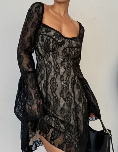 Load image into Gallery viewer, Lace Sweetheart Neck Flare Sleeve Mini Dress
