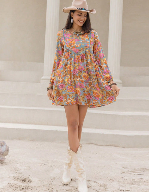 Load image into Gallery viewer, Printed V-Neck Balloon Sleeve Mini Dress
