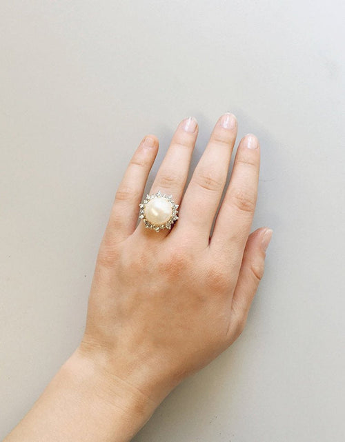 Load image into Gallery viewer, Vintage Ring 1970s Pearl Bead and Swarovski Crystal Ring 18k Gold  #R1782 by PVD Vintage Jewelry
