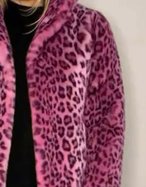 Load image into Gallery viewer, Full Size Leopard Furry Collared Neck Long Sleeve Coat
