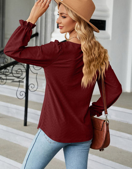 Load image into Gallery viewer, Round Neck Flounce Sleeve Blouse
