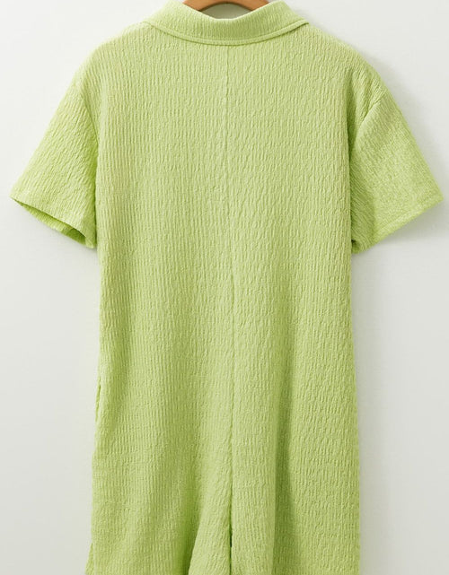 Load image into Gallery viewer, Textured Short Sleeve Patched Pocket Buttoned Romper
