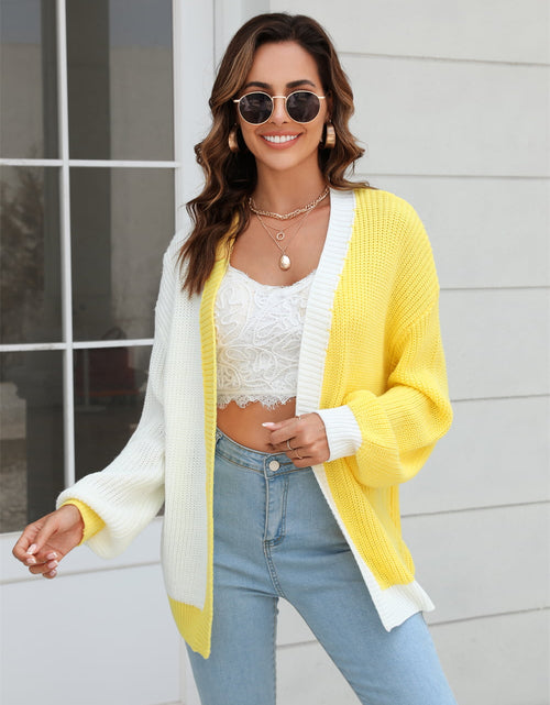 Load image into Gallery viewer, Angel Wings Open Front Contrast Color Balloon Sleeve Cardigan
