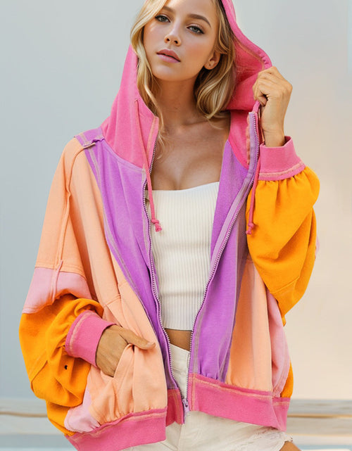 Load image into Gallery viewer, Double Take Full Size Color Block Zip Up Hoodie
