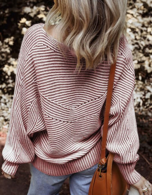 Load image into Gallery viewer, Textured Striped Round Neck Long Sleeve Top
