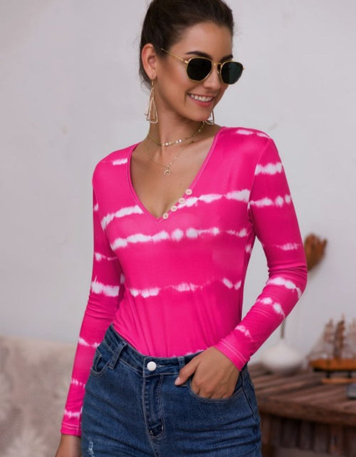 Load image into Gallery viewer, Tie-Dye Plunge Long Sleeve Top
