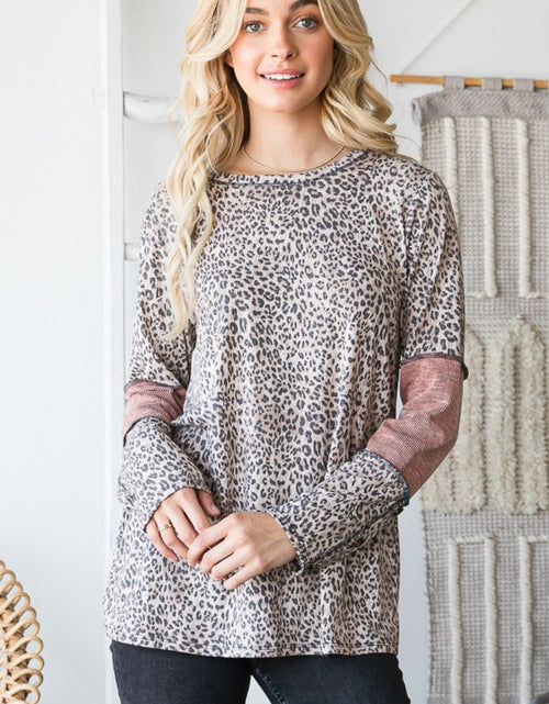 Load image into Gallery viewer, Heimish Full Size Leopard Exposed Seam Contrast T-Shirt
