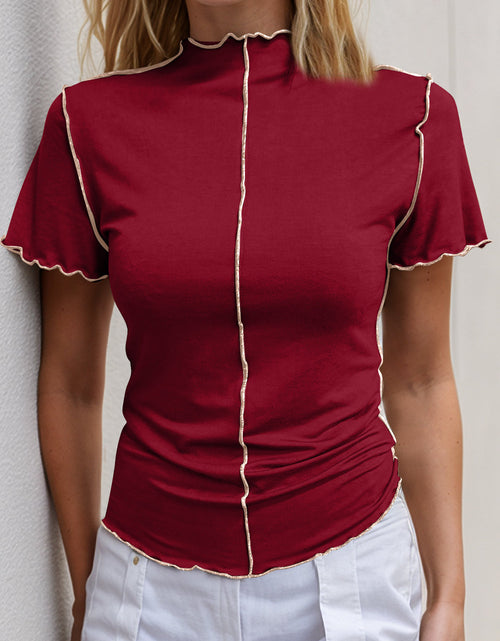Load image into Gallery viewer, Basic Bae Contrast Trim Mock Neck Short Sleeve T-Shirt
