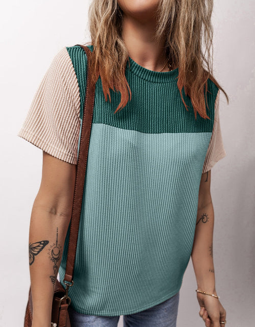 Load image into Gallery viewer, Color Block Round Neck Short Sleeve T-Shirt
