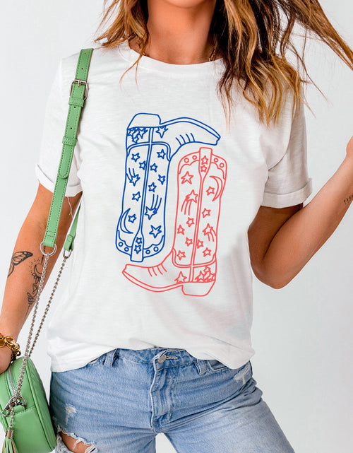 Load image into Gallery viewer, Boot Graphic Round Neck Short Sleeve T-Shirt
