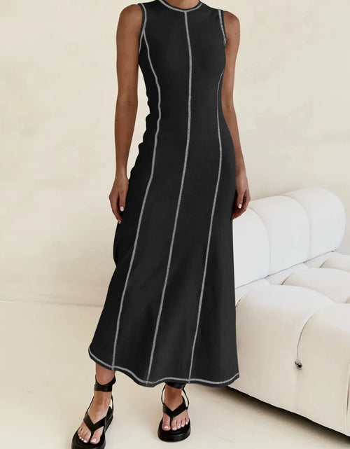 Load image into Gallery viewer, Contrast Stitching Round Neck Sleeveless Midi Dress
