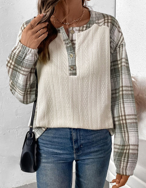 Load image into Gallery viewer, Perfee Plaid Half Button Long Sleeve T-Shirt
