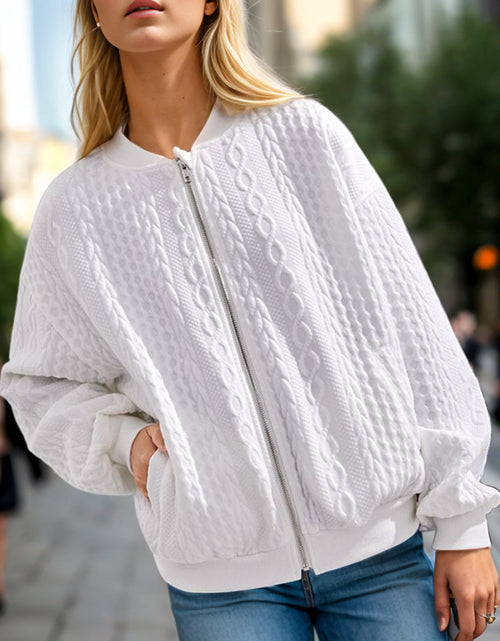 Load image into Gallery viewer, Textured Zip Up Dropped Shoulder Jacket
