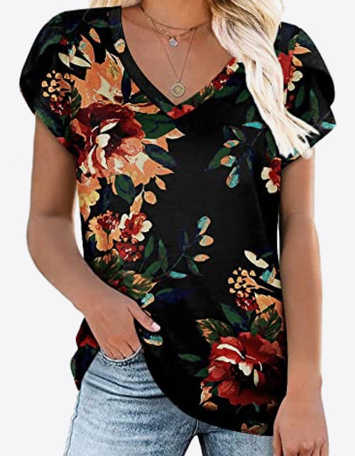 Load image into Gallery viewer, Printed Petal Sleeve V-Neck Blouse
