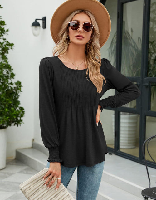 Load image into Gallery viewer, Smocked Round Neck Lantern Sleeve Blouse
