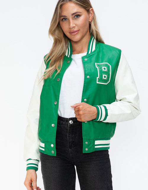 Load image into Gallery viewer, Love Me Now PU Leather Contrast Snap Down Bomber Jacket
