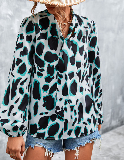 Load image into Gallery viewer, Printed Tie Neck Puff Sleeve Blouse
