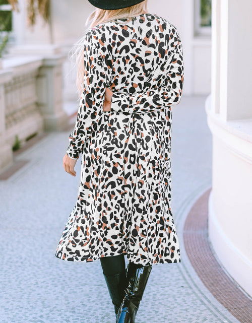 Load image into Gallery viewer, Leopard Open Front Long Sleeve Cover Up
