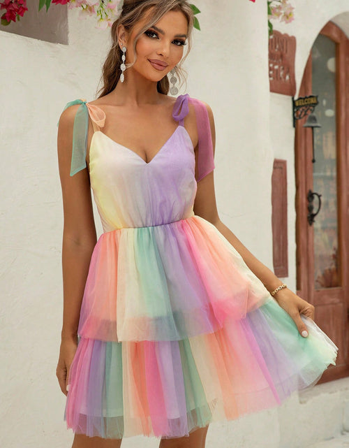 Load image into Gallery viewer, Gradient Tie-Shoulder Layered Dress

