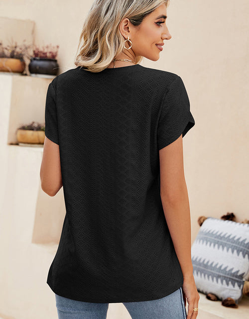 Load image into Gallery viewer, Eyelet V-Neck Petal Sleeve T-Shirt
