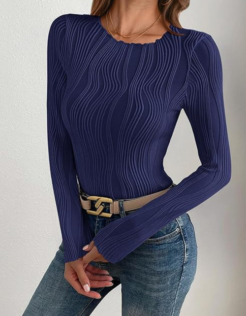 Load image into Gallery viewer, Textured Round Neck Long Sleeve Top

