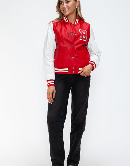 Load image into Gallery viewer, Love Me Now PU Leather Contrast Snap Down Bomber Jacket
