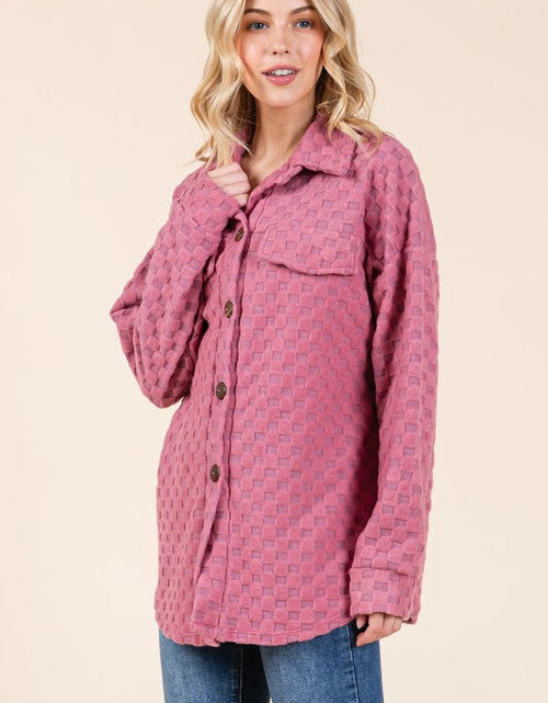 Load image into Gallery viewer, BOMBOM Checkered Button Down Dropped Shoulder Shacket
