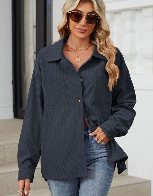 Load image into Gallery viewer, Button Up Dropped Shoulder Long Sleeve Outerwear
