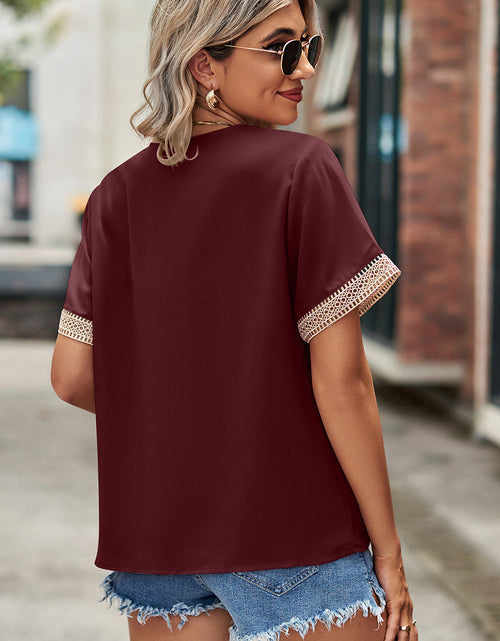 Load image into Gallery viewer, Openwork V-Neck Short Sleeve T-Shirt
