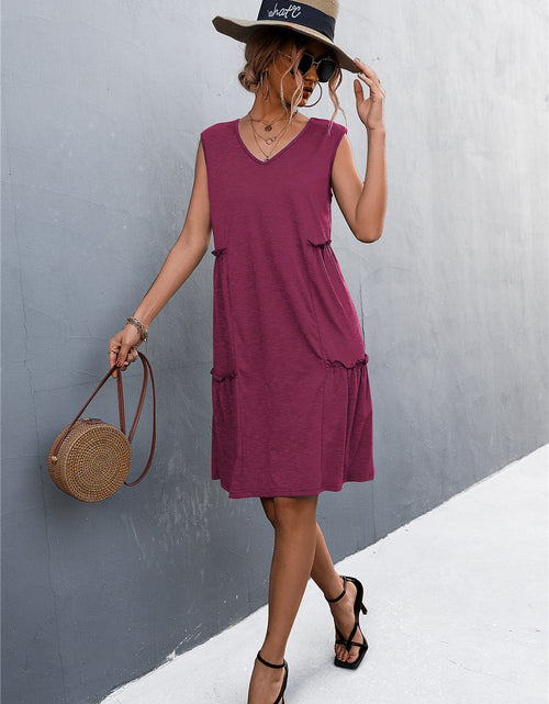 Load image into Gallery viewer, V-Neck Frill Trim Sleeveless Dress

