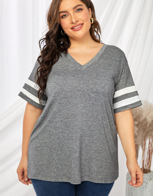 Load image into Gallery viewer, Plus Size Striped V-Neck Tee Shirt
