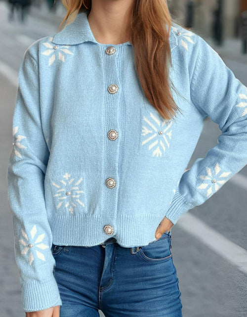 Load image into Gallery viewer, Pearl Trim Collared Neck Long Sleeve Cardigan
