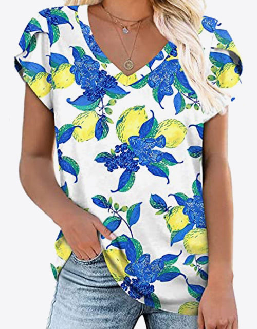 Load image into Gallery viewer, Printed Petal Sleeve V-Neck Blouse
