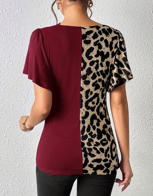 Load image into Gallery viewer, Ruched Leopard Flutter Sleeve T-Shirt
