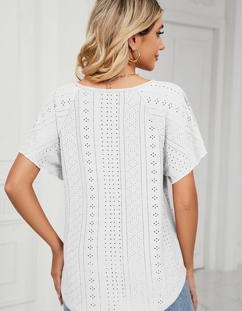 Load image into Gallery viewer, Eyelet Tie-Neck Flutter Sleeve Top
