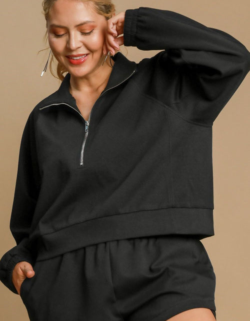 Load image into Gallery viewer, Umgee Full Size Half Zip Cropped Sweatshirt Plus Size
