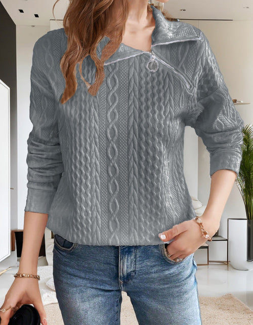 Load image into Gallery viewer, Oblique Zipper Collared Neck Long Sleeve Sweatshirt
