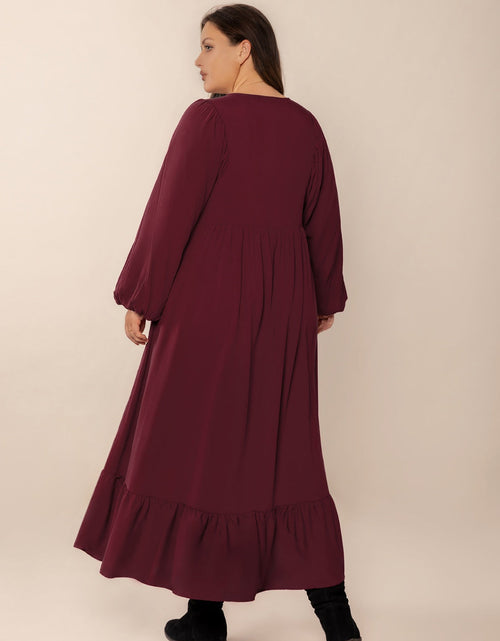 Load image into Gallery viewer, Plus Size Ruffled Hem V-Neck Balloon Sleeve Dress
