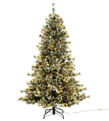 6/7.5/9 FT Artificial Christmas Tree Pre-Lit Hinged Holiday Tree with 360° Quick Power Connector-6 ft