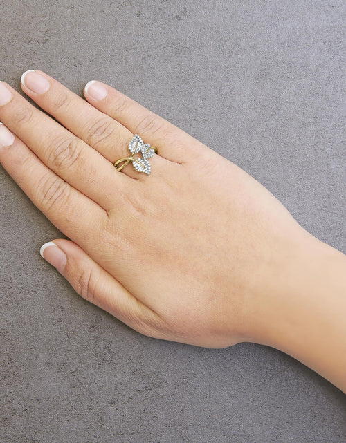Load image into Gallery viewer, 18K Yellow Gold Plated .925 Sterling Silver 1/2 Cttw Baguette and Round Diamond Bypass Triple Leaf Ring (I-J Color, I1-I2 Clarity) by Haus of Brilliance
