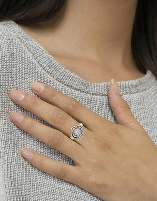Load image into Gallery viewer, 14K White Gold 1.0 Cttw Round &amp; Baguette Cut Diamond Floral Cluster Quatrefoil Channel Set Band Cocktail Statement Ring (H-I Color, SI2-I1 Clarity) by Haus of Brilliance

