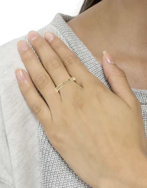 Load image into Gallery viewer, 14K Yellow Gold Plated .925 Sterling Silver 1/2 Cttw Channel Set Round Champagne Diamond 11 Stone Band Ring (K-L Color, I1-I2 Clarity) by Haus of Brilliance
