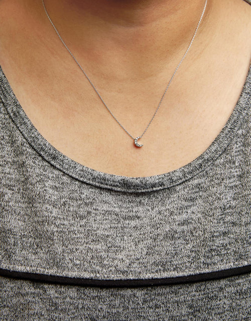 Load image into Gallery viewer, 10K White Gold Diamond Accented Crescent Moon Shaped 18" Inch Pendant Necklace (H-I Color, I1-I2 Clarity) by Haus of Brilliance
