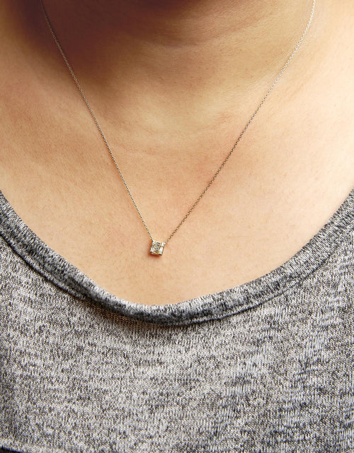 Load image into Gallery viewer, 10K Yellow Gold 1/10 Cttw Round and Baguette Diamond Mosaic Composite Square 18" Inch Pendant Necklace (H-I Color, I1-I2 Clarity) by Haus of Brilliance

