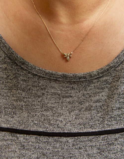 Load image into Gallery viewer, 10K Yellow Gold Diamond Accented Bumble Bee Pendant 18" Inch Necklace (H-I Color, I1-I2 Clarity) by Haus of Brilliance
