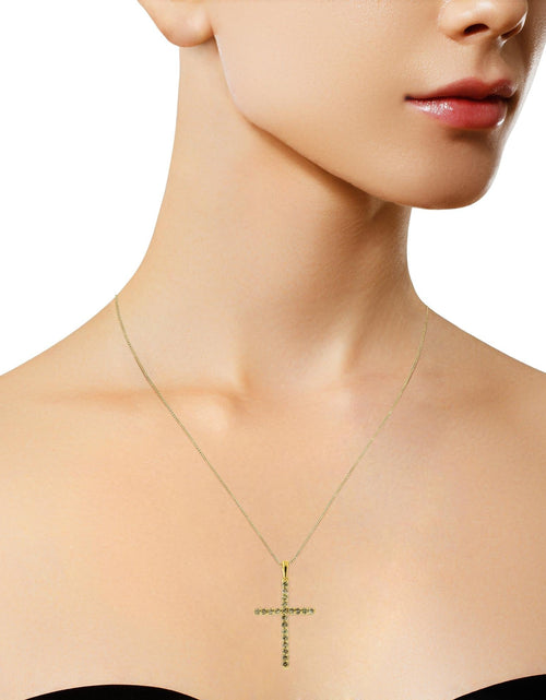 Load image into Gallery viewer, 14K Yellow Gold Plated .925 Sterling Silver 1/2 Cttw Champagne Diamond Cross Pendant Necklace (K-L Color, I1-I2 Clarity) - 18" by Haus of Brilliance
