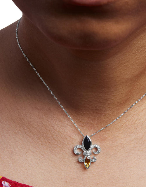 Load image into Gallery viewer, .925 Sterling Silver Marquise Onyx and Citrine and Diamond Accent Fleur De Lis Pendant Necklace (H-I Color, SI1-SI2 Clarity) - 18" by Haus of Brilliance
